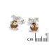 Orecchini per bambini con ambra cognac naturale, argento rodiato 925