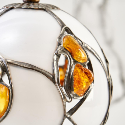 Pirinç, amber ve camdan başucu lambası, 12x24 cm