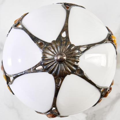 Lámpara de escritorio de latón, ámbar y cristal, 18x31 cm