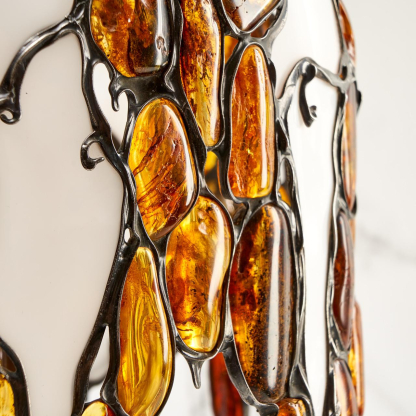 Lampe de chevet en laiton, ambre et verre, 14x31 cm