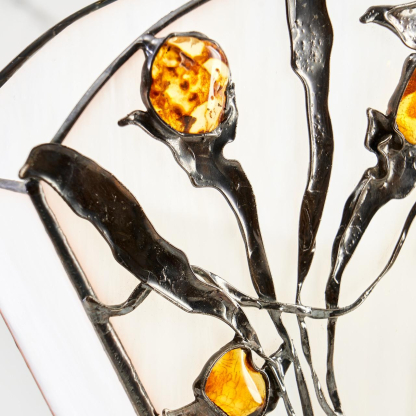 Schreibtischlampe aus Messing, Bernstein und Glas, 21x28 cm