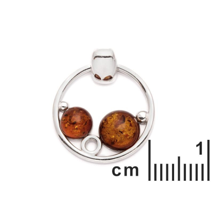 Colgante con ámbar coñac redondo, en plata 925 rodiada, altura 3 cm
