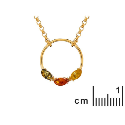 Colar com âmbar multicolorido, em prata dourado 925, comprimento 45 + 3 cm