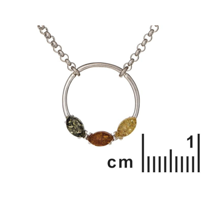 Collier avec ambre multicolore, en argent rhodié 925, longueur 45 +3 cm