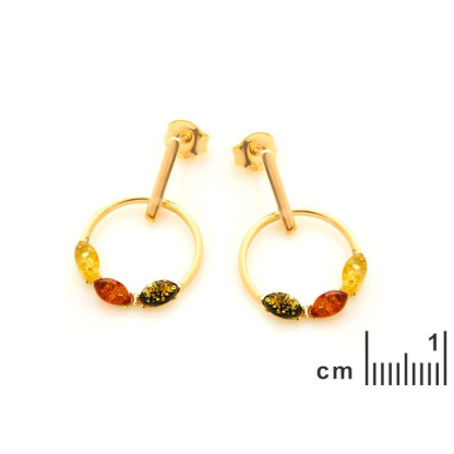 Oorbellen met natuurlijk veelkleurig amber, in 925 goudkleurige zilver