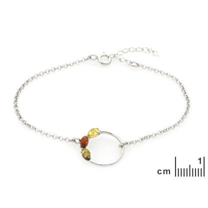 Bracelet with multi-colored amber navette, in 925 rhodium silver, length 16+3 cm