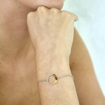 Bracelet with multi-colored amber navette, in 925 rhodium silver, length 16+3 cm