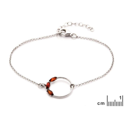 Bracelet ronde avec ambre cognac navette, en argent rhodié 925, longueur 16+3 cm