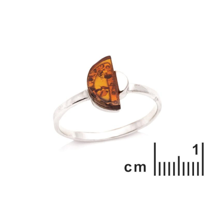 Inel semicerc cu chihlimbar natural cognac, din argint 925 placat cu rodiu