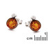 Orecchini a bottone con ambra naturale cognac, in argento 925 rodiato