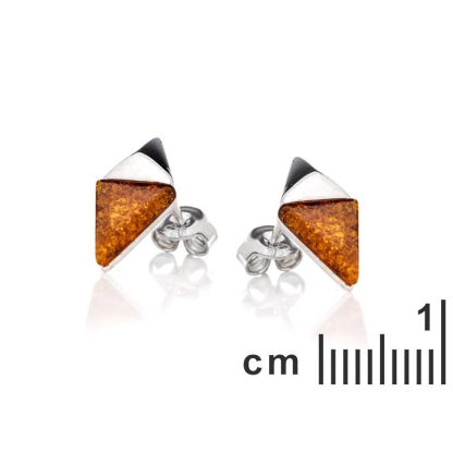 Cercei tip tip cu chihlimbar natural cognac, din argint 925 placat cu rodiu
