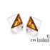 Square stud earrings with natural cognac amber triangle, in 925 rhodium silver