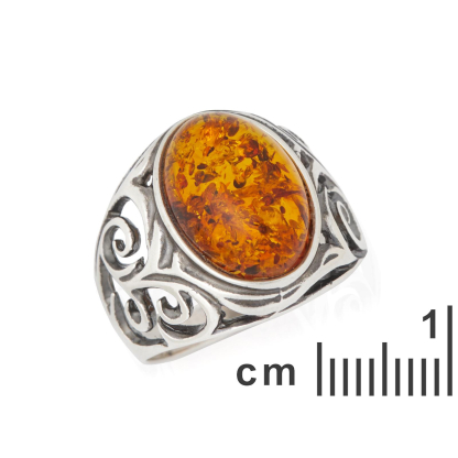 Bague grande pierre avec ambre cognac naturel ovale, en argent vieilli 925