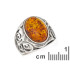 Bague grande pierre avec ambre cognac naturel ovale, en argent vieilli 925