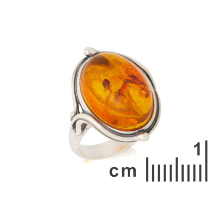 Grande anello in pietra con ambra cognac naturale ovale, in argento 925 invecchiato
