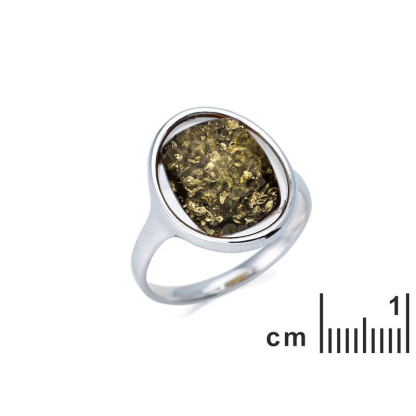 Bague grande pierre ovale avec ambre vert rectangulaire, en argent rhodié 925