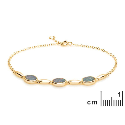 Bracciale con opale blu doppietto ovale, in argento dorato 925, lunghezza 18+1 cm