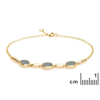 Bracelet avec opale bleue doublet ovale, en argent doré 925, longueur 18+1 cm
