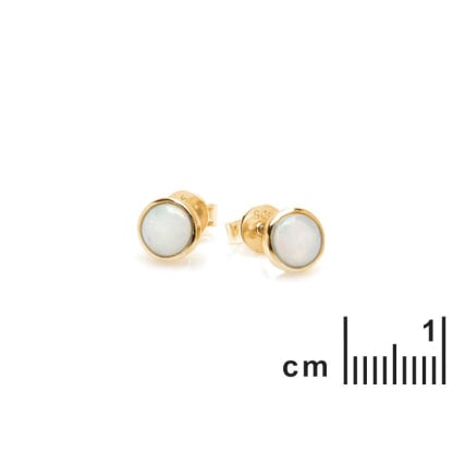 Stud earrings with round natural white opal, in 925 gold plated silver