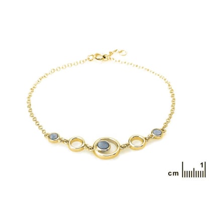 Bracelet avec opale bleue doublet ronde, en argent doré 925, longueur 18+1 cm