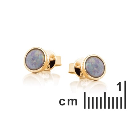 Clous d'oreilles avec opale bleue doublet ronde, en argent doré 925