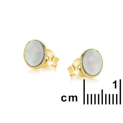 Clous d'oreilles avec opale blanche naturelle ovale, en argent doré 925