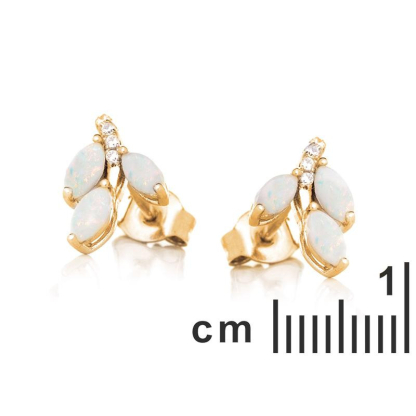 Clous d'oreilles avec opale navette et oxyde de zirconium, en argent doré 925