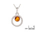 Pendentif avec ambre cognac naturel de la mer Baltique ovale, argent rhodié 925