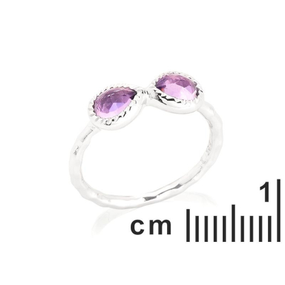 Anillo colgante con amatista violeta natural, en plata 925 rodiada