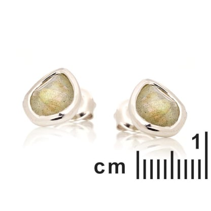 Stud earrings with natural multi-colored labradorite, in 925 rhodium silver
