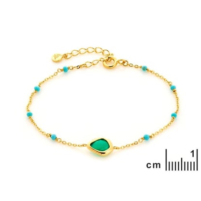 Pulseira com ónix e turquesa reconstituída, em prata dourado 925, 15,5 + 3 cm