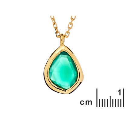 Collier avec onyx vert naturel, en argent doré 925, longueur 42+3 cm