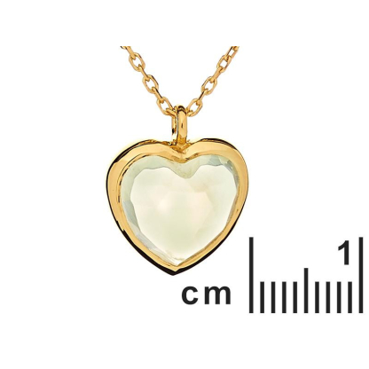 Colier inimă cu prehnită verde naturală, argint aurit 925, 40 + 3 cm