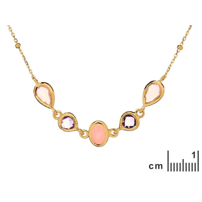Collier avec opale rose naturelle goutte, en argent doré 925, longueur 42+3 cm