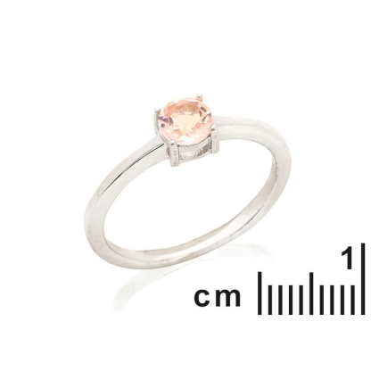 Round ring with round natural rose quartz, in 925 rhodium silver