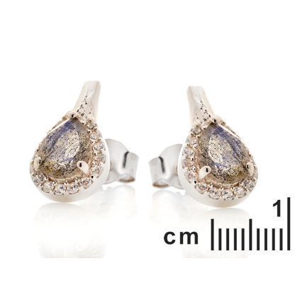 Orecchini pendenti con labradorite e ossido di zirconio, argento 925 rodiato