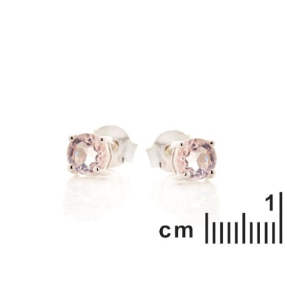 Round stud earrings with natural rose quartz, in 925 rhodium silver