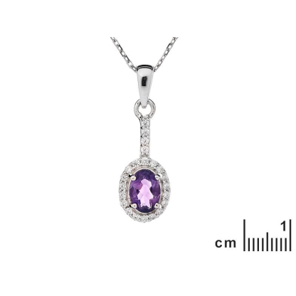 Oval pendant with amethyst and zirconium oxide, in rhodium-plated silver 925