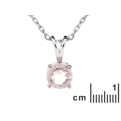 Ciondolo tondo con quarzo rosa naturale, in argento 925 rodiato