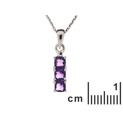 Pendant with round natural purple amethyst, in rhodium-plated silver 925