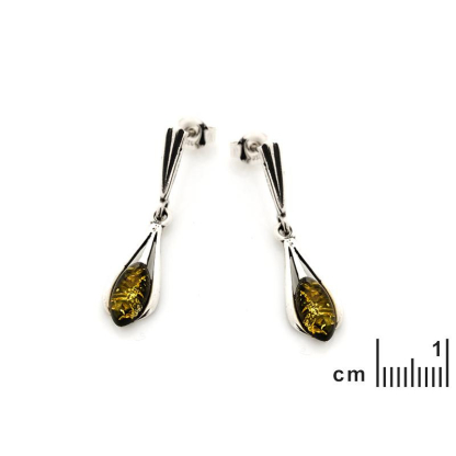 Brincos pendentes ovais em âmbar verde natural, prata envelhecida 925