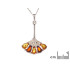 Pendentif éventail avec ambre multicolore naturel goutte, en argent rhodié 925