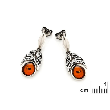 Hangende oorbellen met natuurlijke cognac-amberdruppel, verouderd zilver