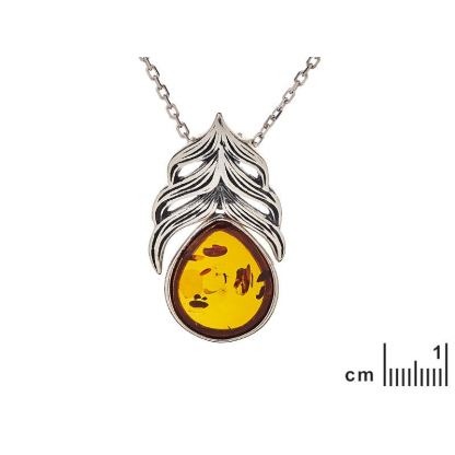 Hanger met natuurlijk cognac-amber uit de Baltische Zee-druppel, verouderd zilver