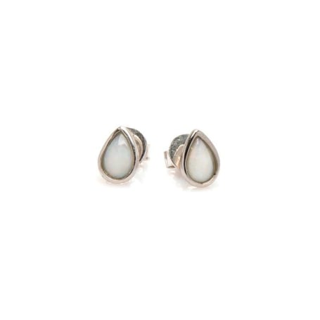 Brincos de opala australiana branca gota natural, em prata rodiada 925, 6x4 mm
