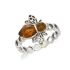 Bague abeille avec ambre cognac naturel, en argent vieilli 925