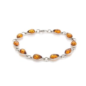 Bracelet avec ambre cognac goutte, en argent rhodié 925, longueur 18 cm