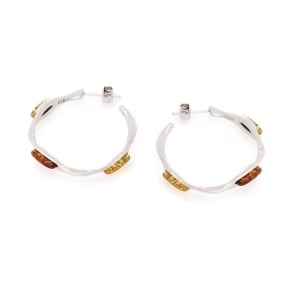 Boucles d'oreilles avec ambre multicolore de la mer Baltique, argent rhodié 925
