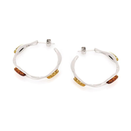 Pendientes con ámbar multicolor del mar Báltico, plata 925 rodiada