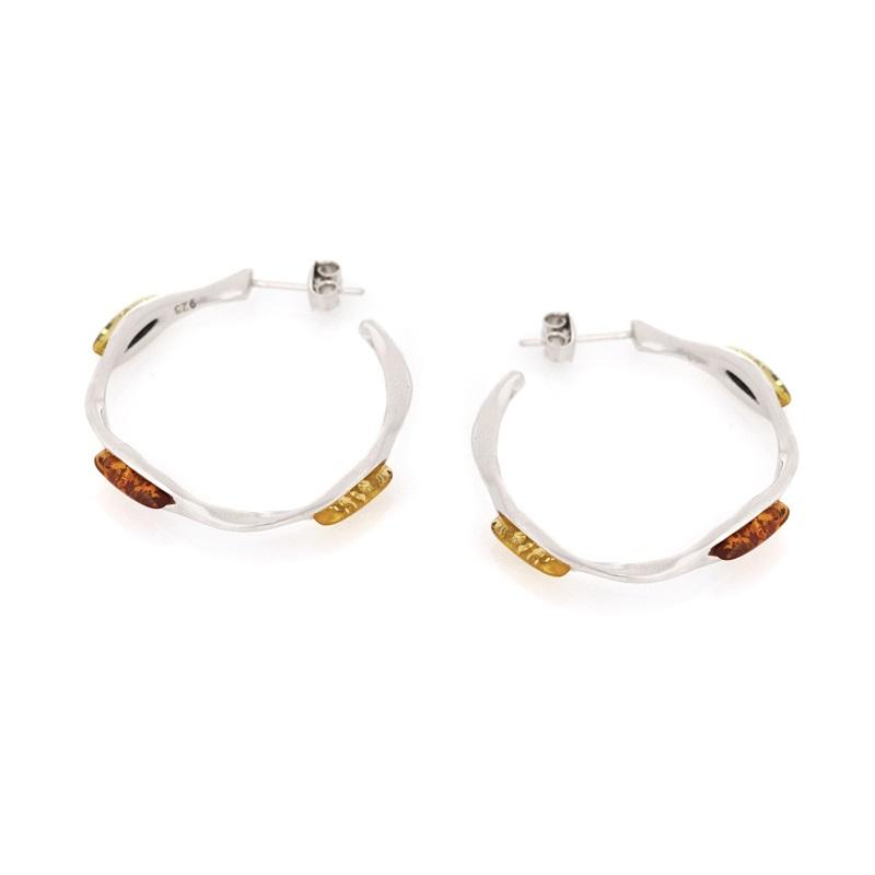 Earrings with multicolored Baltic Sea amber, 925 rhodium-plated silver